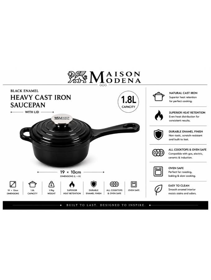 DO11BL Maison Modena Black Enamel Heavy Cast Iron Cookware Set – 7 Pieces - Image 5
