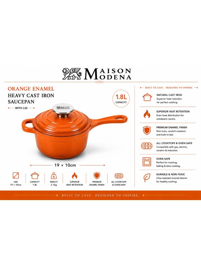 DO11OR Maison Modena Orange Enamel Heavy Cast Iron Cookware Set – 7 Pieces - Image 4