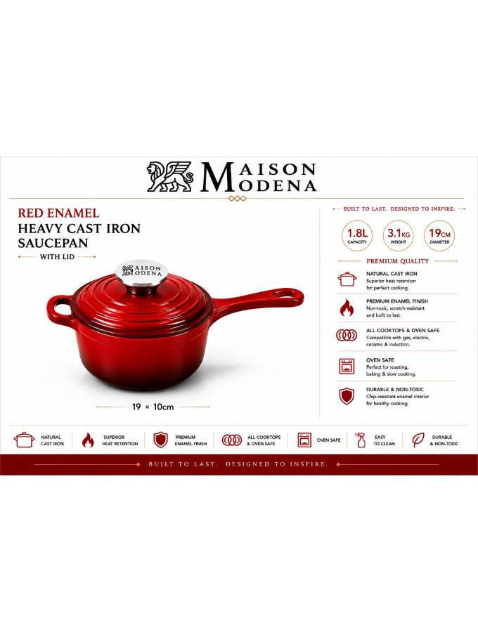 DO11RD Maison Modena Red Enamel Heavy Cast Iron Cookware Set – 7 Pieces - Image 5