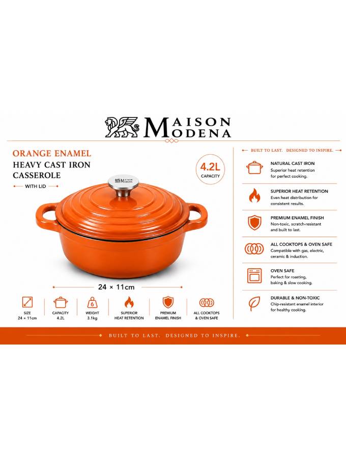 DO11OR Maison Modena Orange Enamel Heavy Cast Iron Cookware Set – 7 Pieces - Image 3