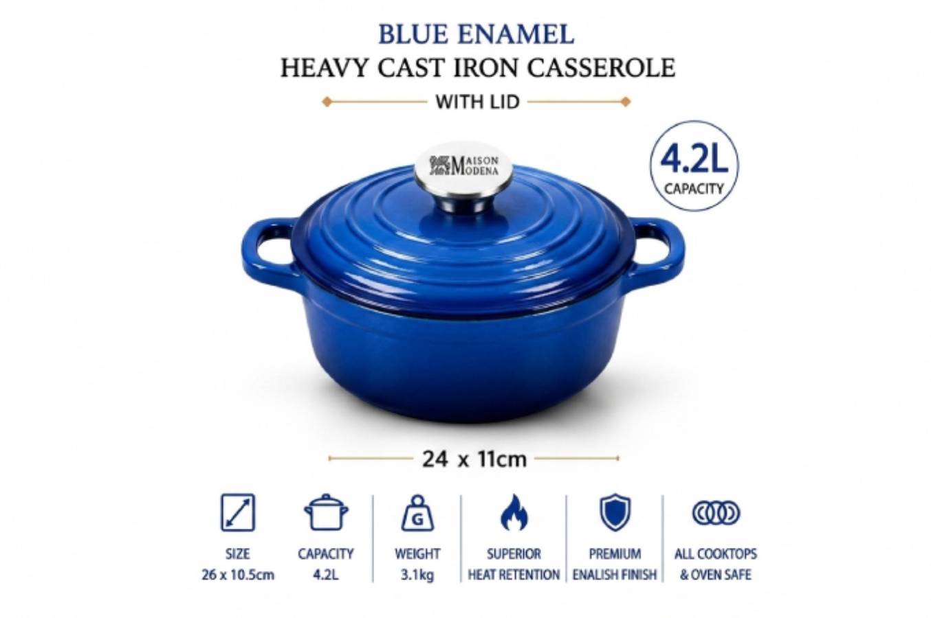 DO11SB Maison Modena Sky Blue Enamel Heavy Cast Iron Cookware Set – 7 Pieces - Image 2