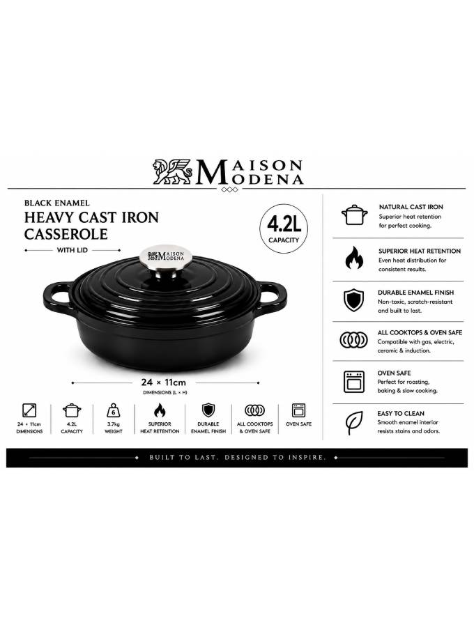DO11BL Maison Modena Black Enamel Heavy Cast Iron Cookware Set – 7 Pieces - Image 4
