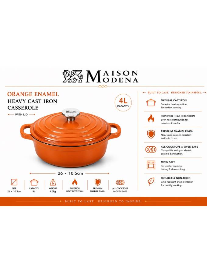 DO11OR Maison Modena Orange Enamel Heavy Cast Iron Cookware Set – 7 Pieces - Image 2