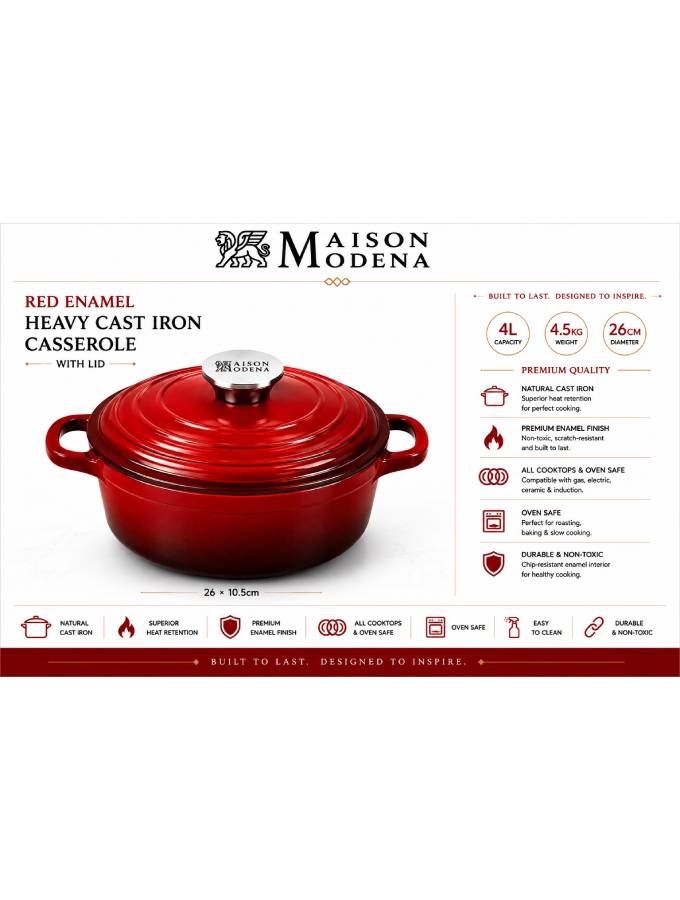 DO11RD Maison Modena Red Enamel Heavy Cast Iron Cookware Set – 7 Pieces - Image 3