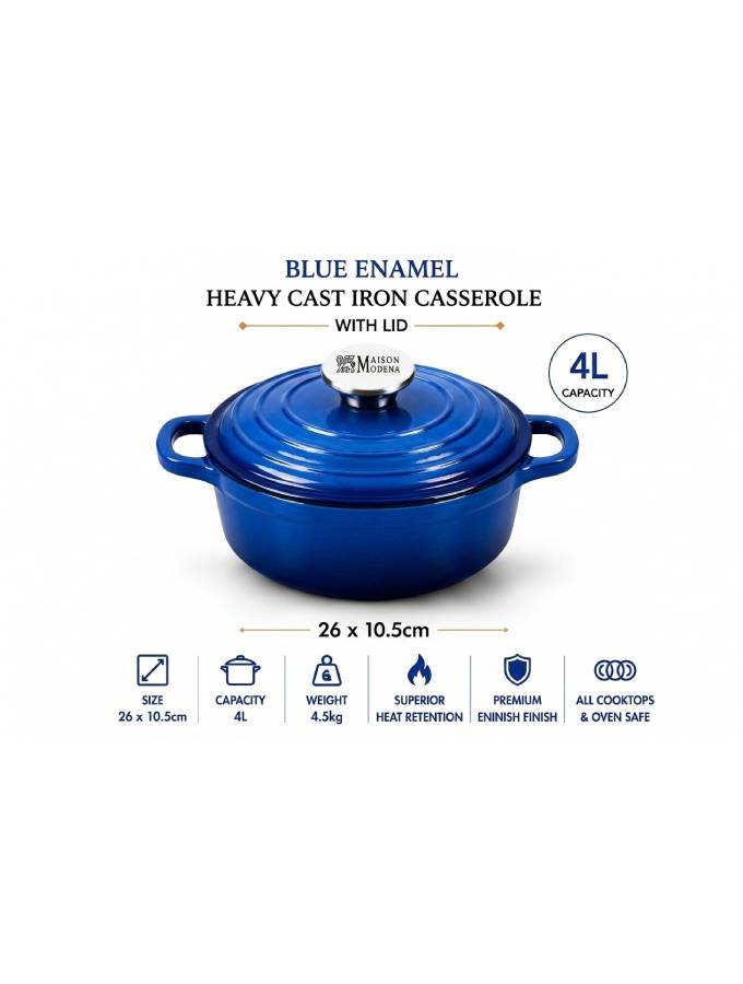 DO11SB Maison Modena Sky Blue Enamel Heavy Cast Iron Cookware Set – 7 Pieces - Image 3