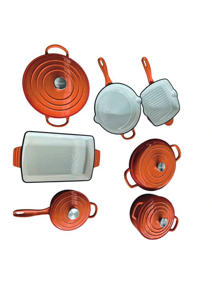 DO11OR Maison Modena Orange Enamel Heavy Cast Iron Cookware Set – 7 Pieces