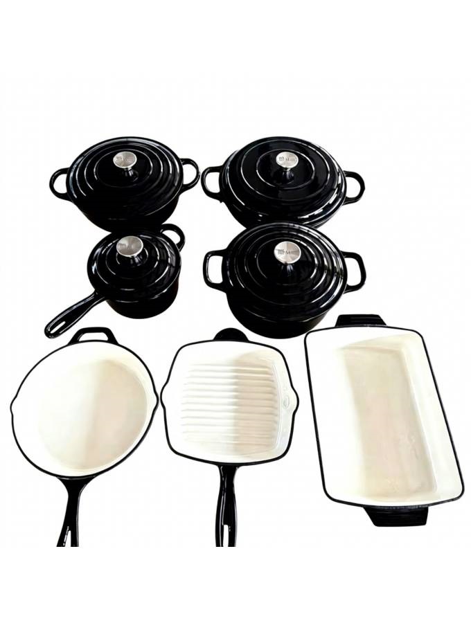 DO11BL Maison Modena Black Enamel Heavy Cast Iron Cookware Set – 7 Pieces