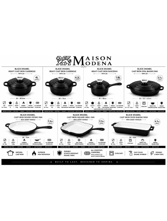 DO11BL Maison Modena Black Enamel Heavy Cast Iron Cookware Set – 7 Pieces - Image 2