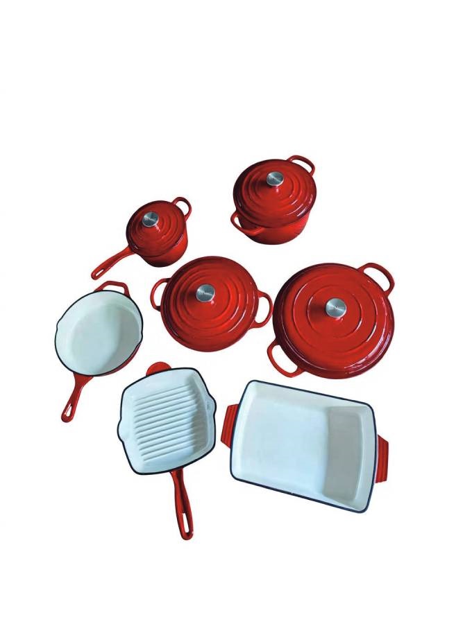 DO11RD Maison Modena Red Enamel Heavy Cast Iron Cookware Set – 7 Pieces