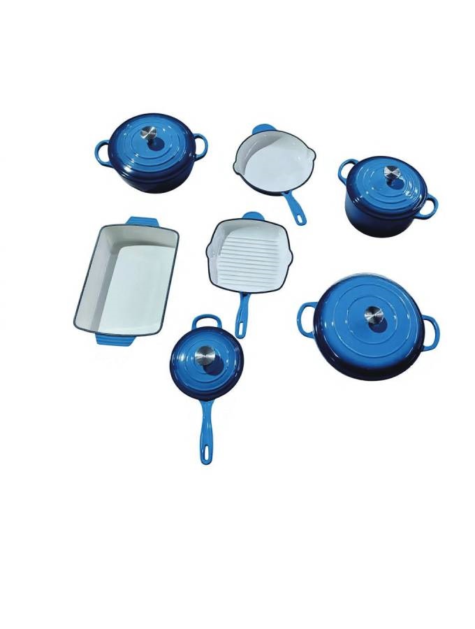 DO11SB Maison Modena Sky Blue Enamel Heavy Cast Iron Cookware Set – 7 Pieces