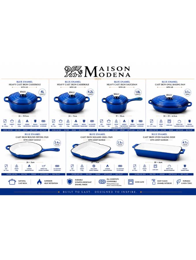 DO11SB Maison Modena Sky Blue Enamel Heavy Cast Iron Cookware Set – 7 Pieces - Image 9