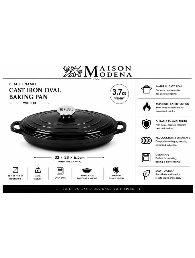 DO11BL Maison Modena Black Enamel Heavy Cast Iron Cookware Set – 7 Pieces - Image 6