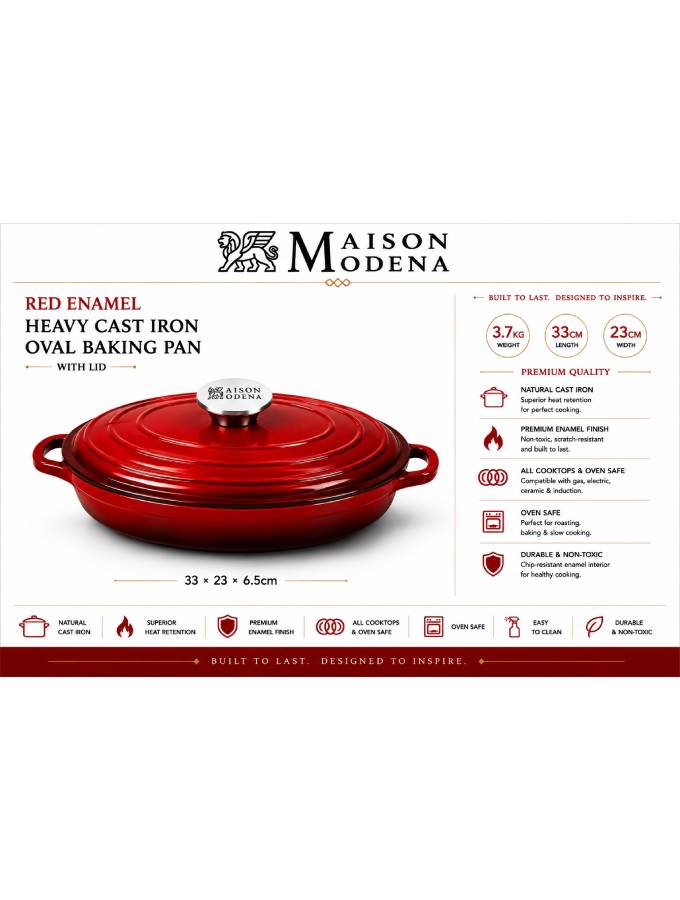 DO11RD Maison Modena Red Enamel Heavy Cast Iron Cookware Set – 7 Pieces - Image 6