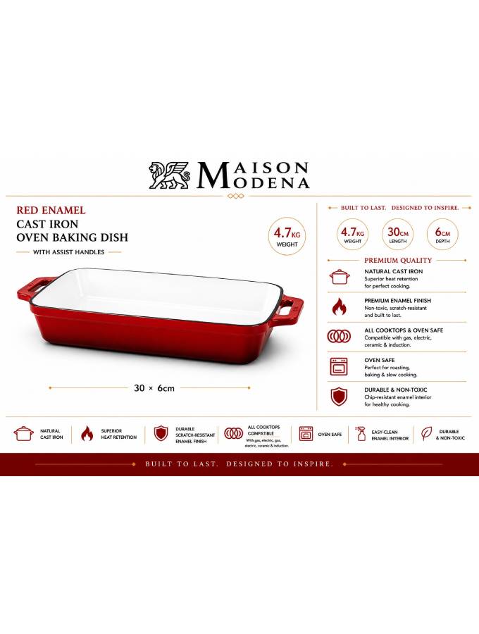 DO11RD Maison Modena Red Enamel Heavy Cast Iron Cookware Set – 7 Pieces - Image 9