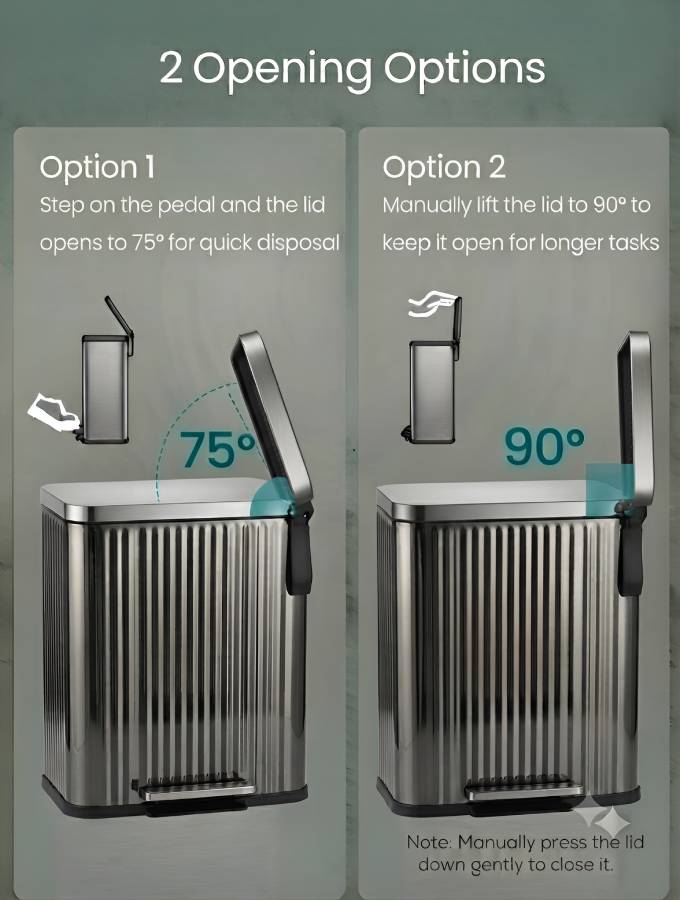 PB50GM 50L Retro Fluted Steel Pedal Bin Gunmetal Gray - Image 3