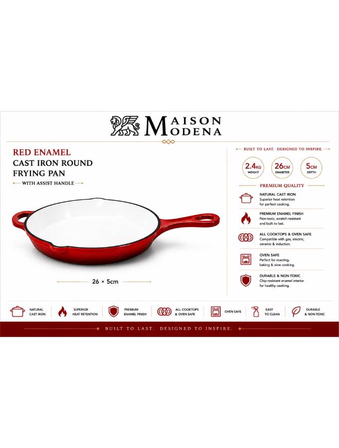 DO11RD Maison Modena Red Enamel Heavy Cast Iron Cookware Set – 7 Pieces - Image 7