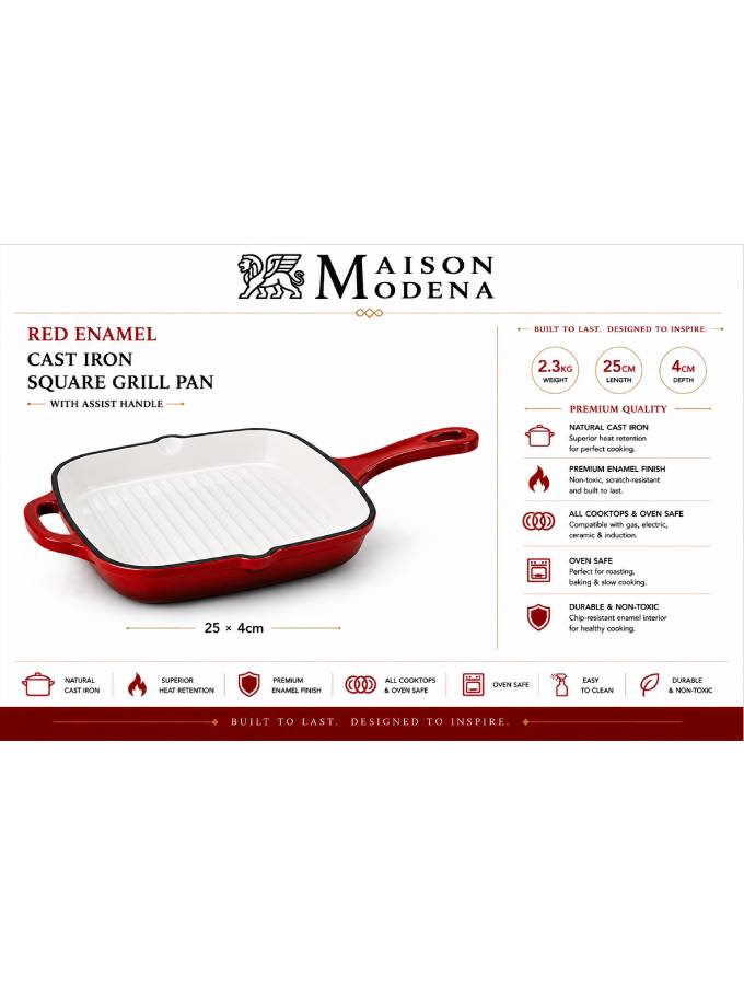 DO11RD Maison Modena Red Enamel Heavy Cast Iron Cookware Set – 7 Pieces - Image 8