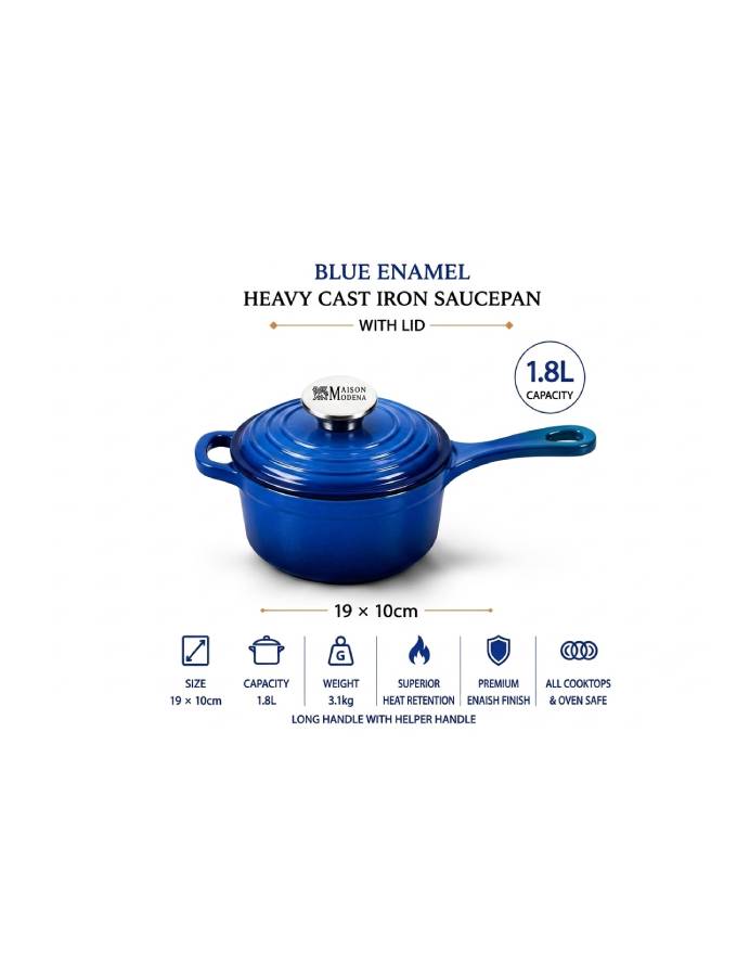 DO11SB Maison Modena Sky Blue Enamel Heavy Cast Iron Cookware Set – 7 Pieces - Image 4